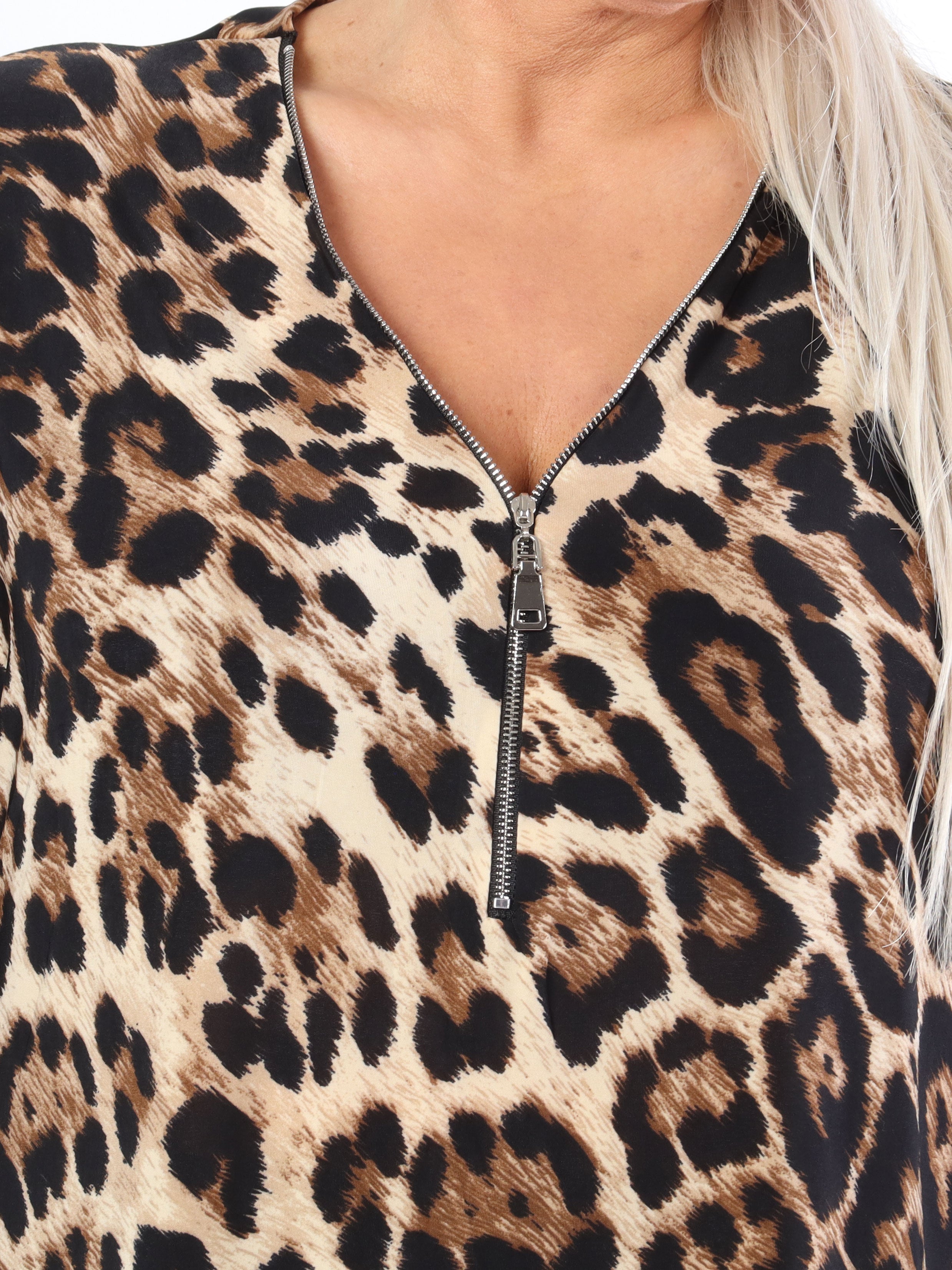 Lorenza - Plus size tunikakjole i leopardprint